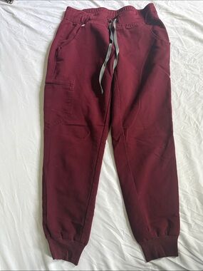 Figs Women's Burgundy Track Joggers with Gray Drawstring